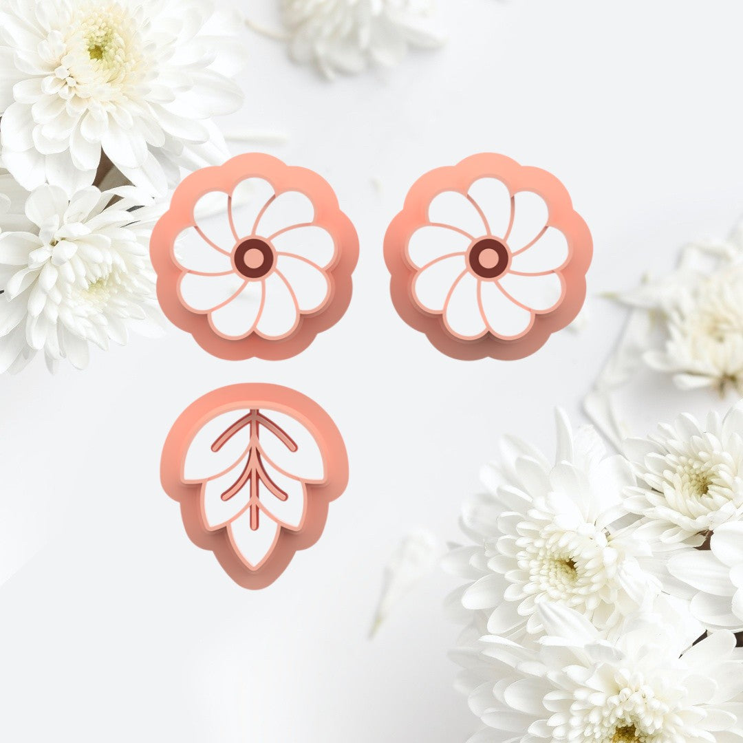 Flower Eight-petaled with leaf Cutter and imprint