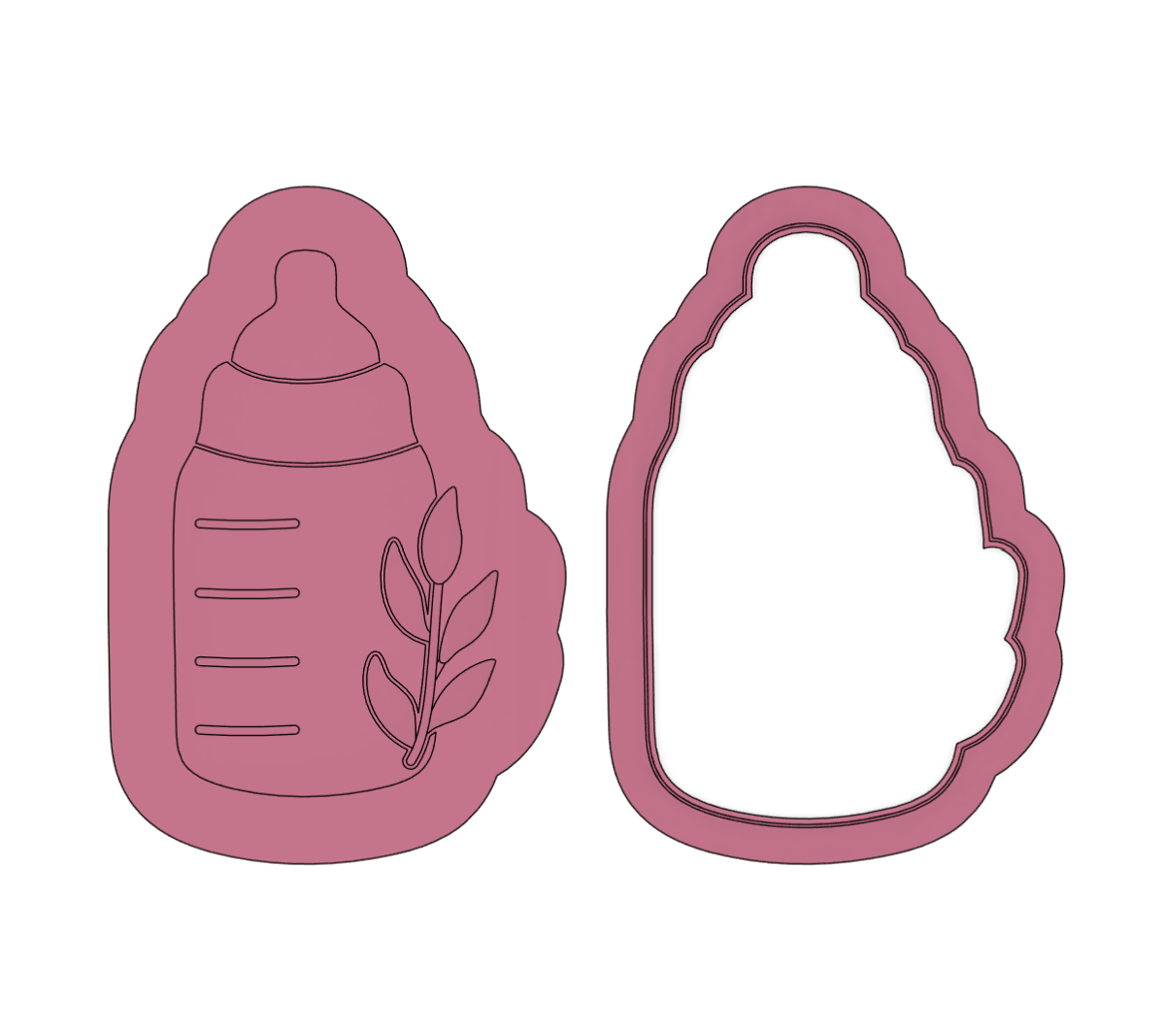 Baby Bottle with Leaves (Two - Tone) Cutter and Debosser - Chickadee