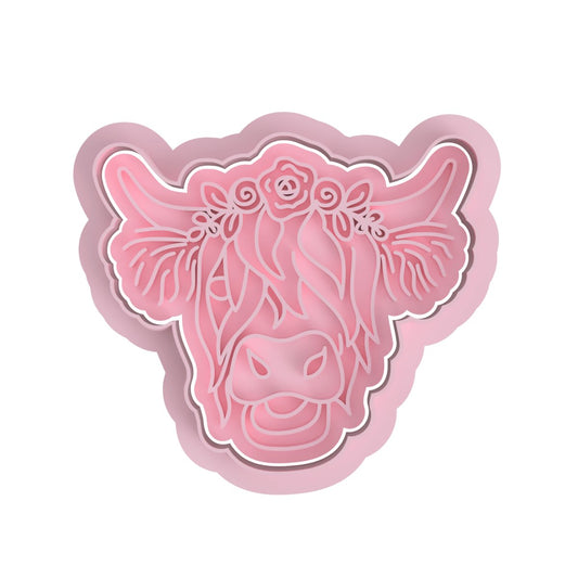 Highland Cow with Flowers Cutter and Stamp - Chickadee