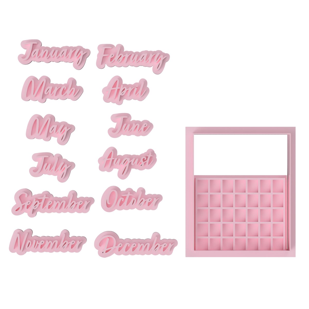 Calendar (Save the Date) Cutter & Stamp with 12 months set. - Chickadee