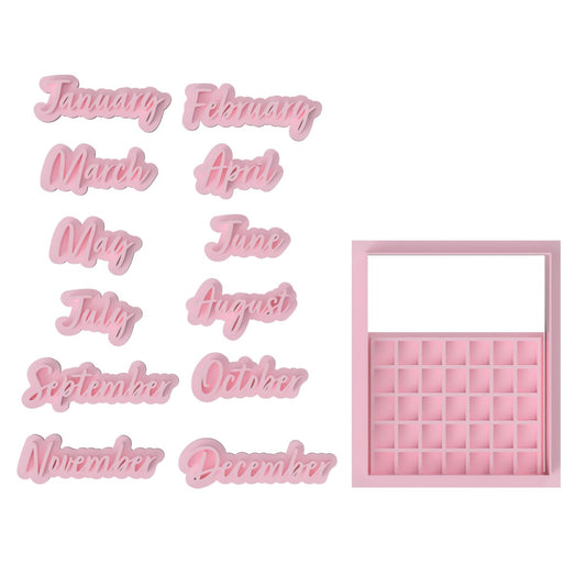 Calendar (Save the Date) Cutter & Stamp with 12 months set. - Chickadee