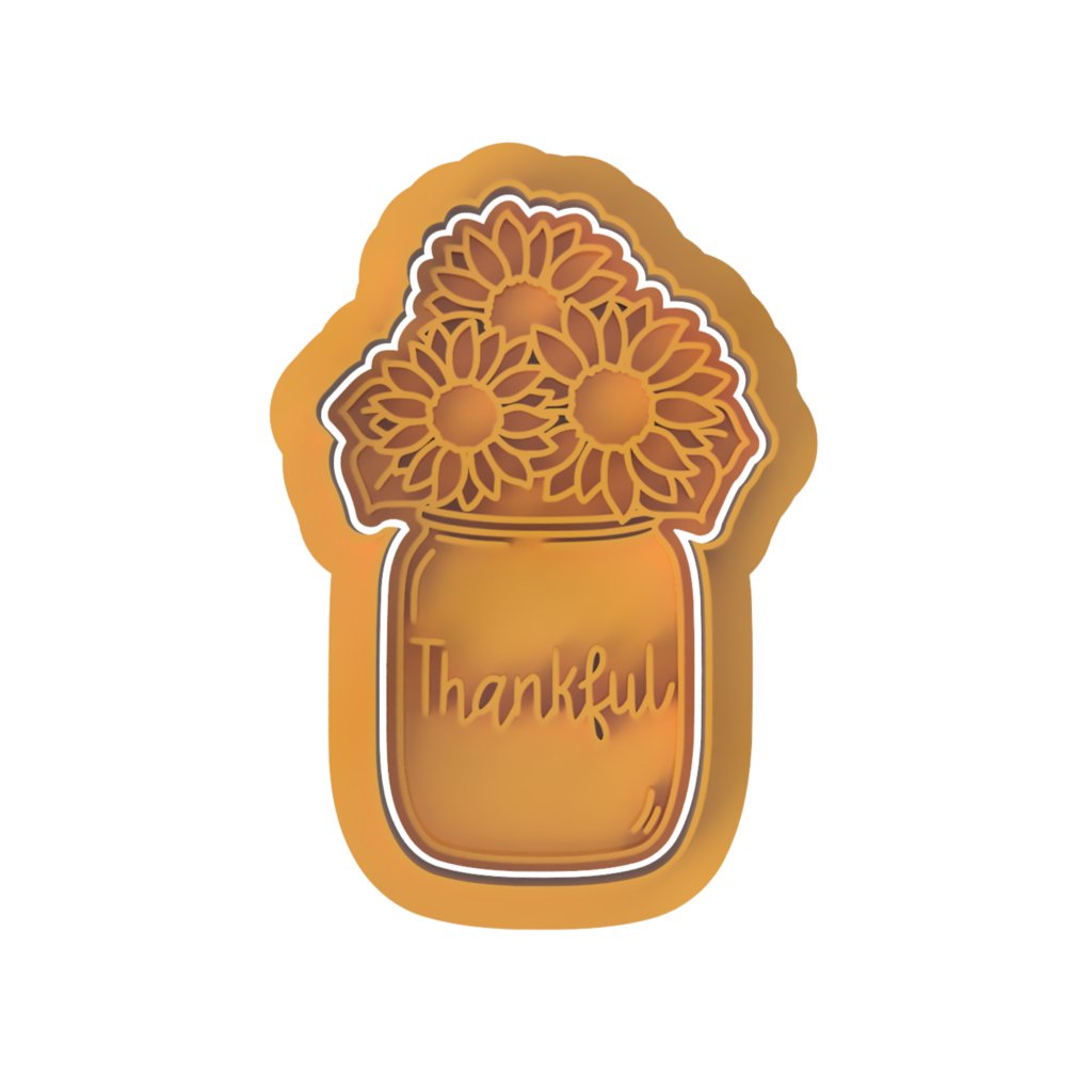 Flowers in Jar with Thankful cutter and raised stamp - Chickadee