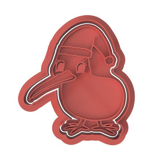 Kiwi with Santa Hat cutter and stamp - Chickadee
