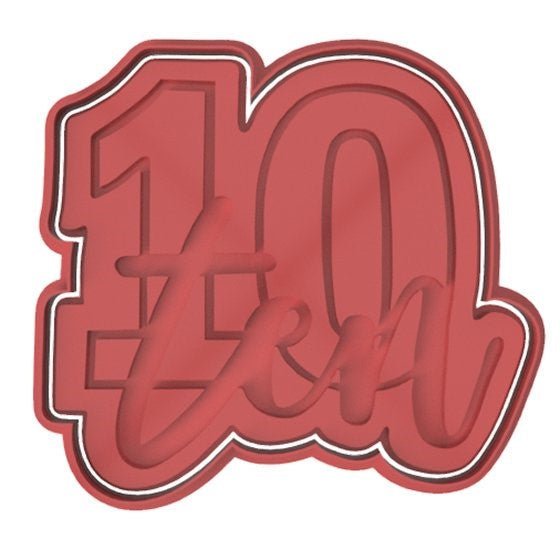 Number 10 with Script cookie cutter and stamp - Chickadee