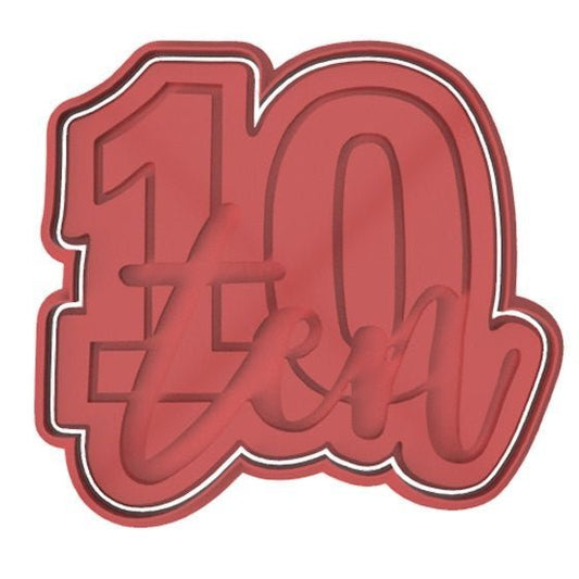 Number 10 with Script cookie cutter and stamp - Chickadee