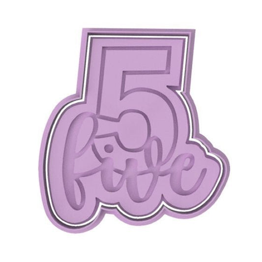 Number 5 with Script cookie cutter and stamp - Chickadee