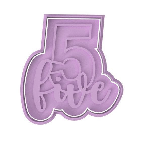 Number 5 with Script cookie cutter and stamp - Chickadee
