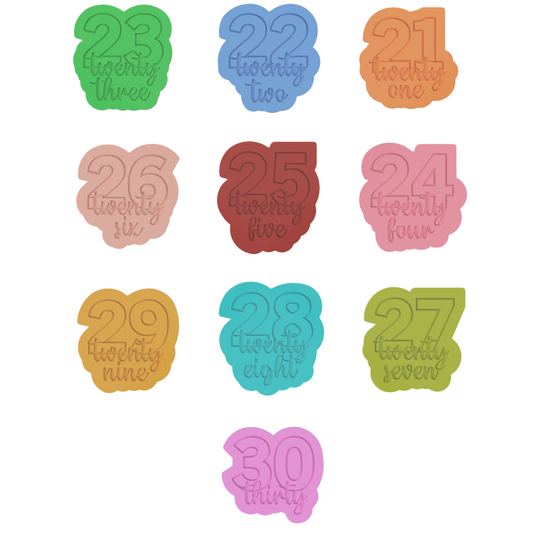 Number with Script cookie cutter and stamp (30)