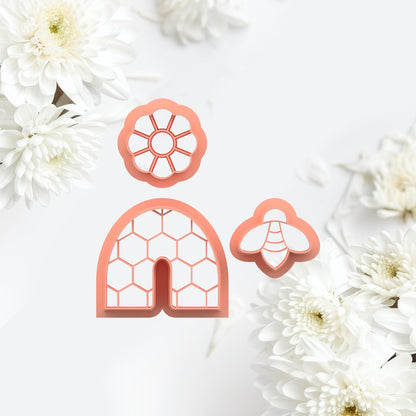 Bee and Honeycomb Cutter and imprint - 3 piece