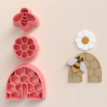 Bee and Honeycomb Cutter and imprint - 3 piece