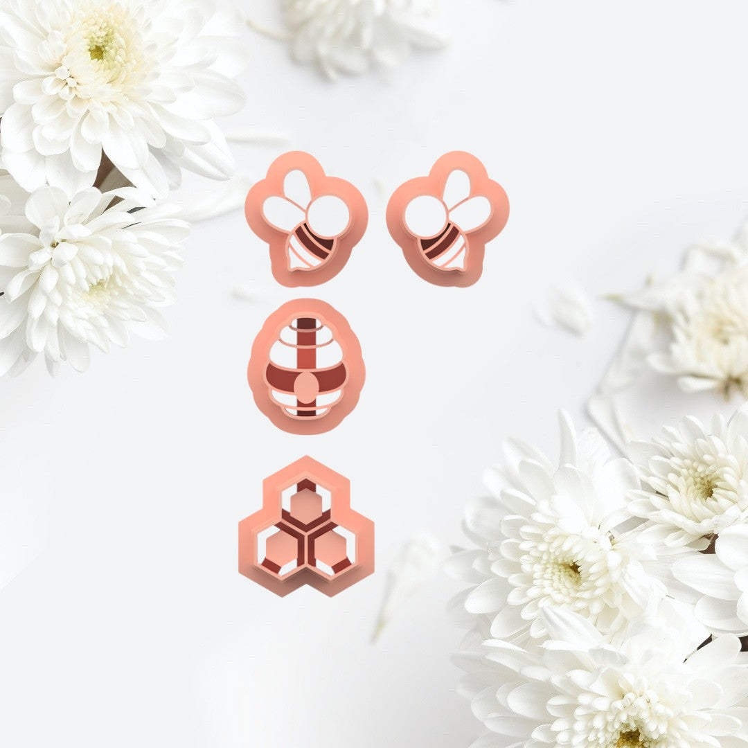 Bee and Honeycomb V2 Cutter and imprint - 4 piece