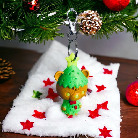 Christmas Tree Bear Keyring / Ornament - Chickadee