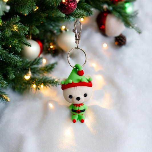 Elf Bear Keyring / Ornament - Chickadee