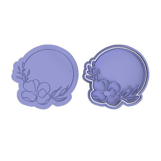 Floral round shape plaque cutter and stamp - Chickadee